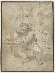 Camponês sentado, encostado a uma mesa de Isaac van Ostade