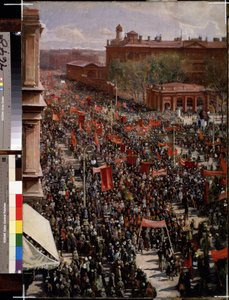 "Desfile na Nevsky Prospect em Leningrado (São Petersburgo)"" Pintura de Isaak Izrailevich Brodsky (Brodsky) (1884-1939) (Realismo Socialista) 1930 Museu Estatal Russo São Petersburgo de Isaak Israilevich Brodsky