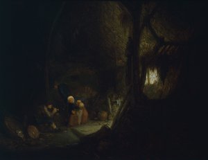 Família camponesa no celeiro, por Isack van Ostade (1621-1649)