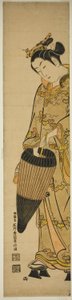 Mulher jovem com guarda-chuva de Ishikawa Toyonobu