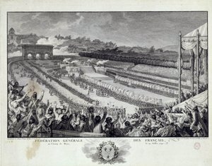 Revolução Francesa: vista da festa da Federação Geral dos Departamentos Franceses nos Champs de Mars, em Paris, em 14/07/1791. Ilustração de Isidore Helman (1743-1809) Paris do século XVIII, Musee Carnavalet de Isidore Stanislas Helman
