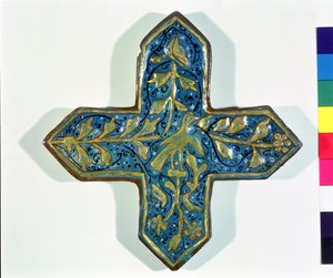 Telha dourada folheada cruciforme no estilo de Takht-e Solaiman, do século XIII ao XIV (cerâmica) de Islamic School