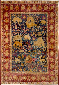 Arte islâmica: Tapete de seda com decoração animal "Peytel". Feito em Kashan. Paris do século XVI, Museu do Louvre de Islamic School