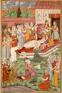 Arte islâmica: "O Nascimento de Cesariana de Roustam" miniatura persa de um manuscrito do poema épico "Shahnameh" (Shah Nama, Shahnama) (Livro dos Reis) de Ferdowsi (Firdawsi, ou Ferdawsi, ou Firdousi, ca. 940-around 1020) (ms. 607) Chantilly, Musee C de Islamic School