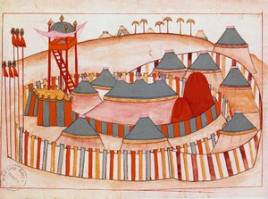 Campo Militar dos Turcos Gouache em papel da Escola Islâmica (Sra. 1671) Século XVI Museu de Veneza Correr de Islamic School
