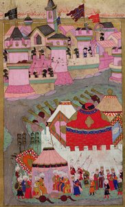TSM H.1524 Cerco de Viena por Suleyman I (1494-1566) o Magnífico, em 1529, do &39;Hunername&39; de Lokman, 1588 de Islamic School