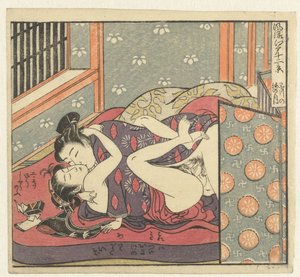 Casal de amor atrás de ecrã dobrável
Doze visões de Edo sofisticado (título da série)
Furyu Edo junikei (título da série sobre o objecto)