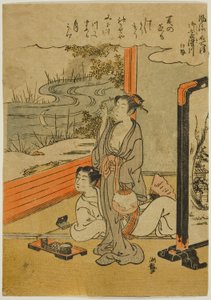 Rio Mimosuso na província de Ise (Mimosusogawa, Ise), da série "Espelhos da moda de lugares famosos (Furyu meisho kagami)" de Isoda Koryusai