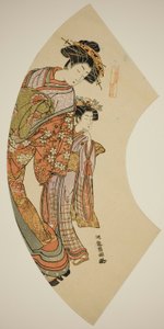 A cortesã Hanaogi do Ogiya e seu atendente, da série "Fãs do Oriente (Azuma ogi)" de Isoda Koryusai