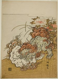 Dois leões lutadores de Isoda Koryusai