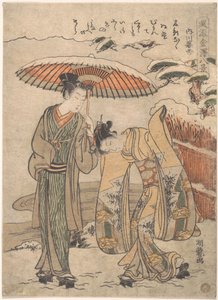 Neve ao entardecer em Uchikawa de Isoda Koryusai