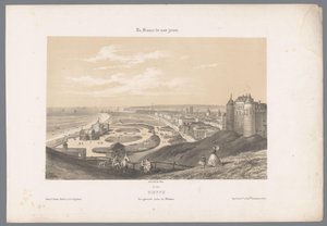 Vista de Dieppe do castelo Dieppe. Vue générale Prize du Château (título do objeto) França contemporânea (título da série) La France de nos jours (título da série no objeto) de Isodore Laurent Deroy