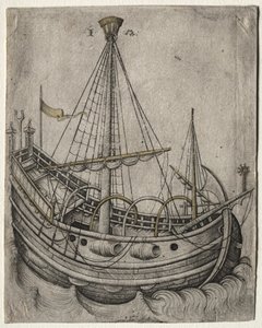 Um navio movendo-se para a direita de Israhel van Meckenem