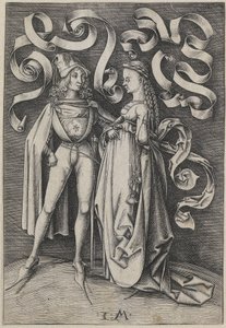 Cavaleiro e uma dama
Cenas da vida quotidiana (título da série) de Israhel van Meckenem