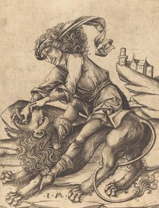 Sansão e o Leão, c. 1475. de Israhel van Meckenem