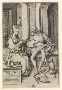 O tocador de alaúde e o cantor (2º estado) de Israhel van Meckenem