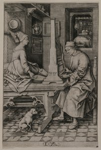 O tocador de órgãos e sua esposa, 1495-1503. de Israhel van Meckenem
