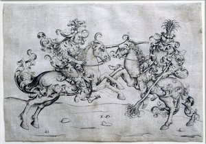 Dois cavaleiros a jogar. Jogo de dois homens a cavalo. Sorteio por Israel Van Meckenem (ca. 1440-1503). Museu do Louvre de Israhel van the younger Meckenem