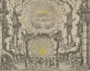 Projeto para um cenário de teatro criado por Giacomo Torelli da Fano para o balé 