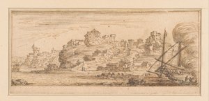 Vista costeira com um navio a ser remodelado do lado direito
Desenhos para uma série impressa com paisagens costeiras (título da série) de Israël Silvestre