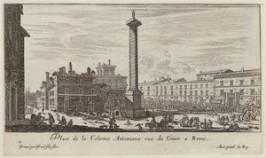 Place de la Colonne Antoniane rue du Cours em Roma de Israël Silvestre