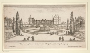 Vista de Chateau Liencourt: Um Pátio com uma Fonte de Israël Silvestre