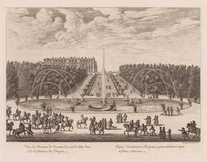 Vista do Château de Versailles, do lado do beco e da fonte do Dragão de Israël Silvestre