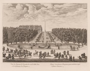 Vista do Palácio de Versalhes, do lado do corredor e da fonte do dragão, 1676.