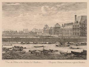 Vista do Palácio e Jardins das Tulherias, do lado do cais, 1670. de Israël Silvestre