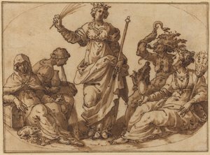 Virtude triunfando sobre vícios de Italian 16th Century