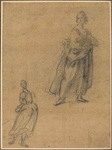 Dois estudos de uma mulher em pé de Italian 17th Century