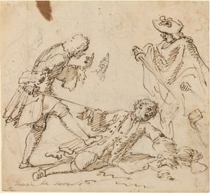 Três homens lutando de Italian 17th or 18th Century