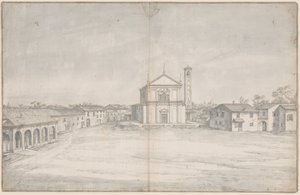 Centro da cidade com igreja de Italian 18th Century