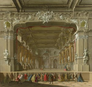 O interior de um teatro, início do século XVIII.