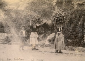 Agricultores carregando feixes de lenha na cabeça, Paola, Calábria, fotografia de Leopoldo Menarini, ca. 1910 de Italian Photographer