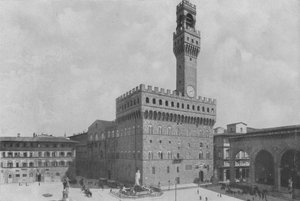 Florença, Piazza della Signoria com Palazzo Vecchio (foto a p/b) de Italian Photographer