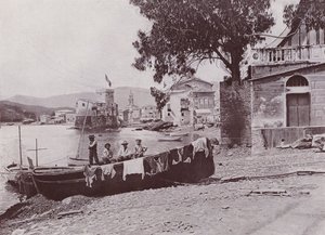 Itália: Rapallo, o porto (foto a p/b)