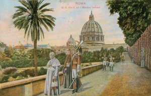 Papa Pio X nos jardins do Vaticano, Roma. Postal enviado em 1913. de Italian Photographer