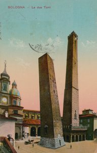 As duas torres em Bolonha, Itália. Postal enviado em 1913. de Italian Photographer