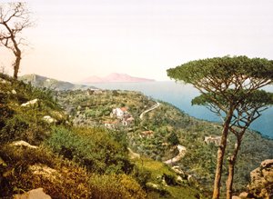 Vista do Vesúvio em toda a baía de Nápoles, 1890-1900 de Italian Photographer
