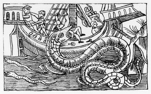 Uma serpente do mar, de &39;Descrição do Norte "por Olaus Magnus (1490-1557) publicada em Roma, 1555