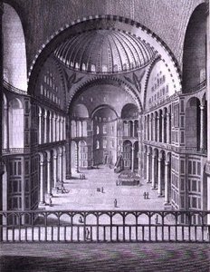 Uma Vista do Interior da Mesquita de Santa Sofia em Constantinopla tomada em 1786, gravada por Domenico Pronti (fl.1788-1815) 1788 (gravura) de Italian School