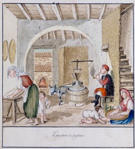Um interior rústico em Cagliari, estampa ms. 258, Colecção Luzzetti de Italian School