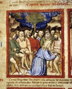 Abraão circuncidando os judeus, ilustração de "O Códice de Pádua" 1390-1400 de Italian School