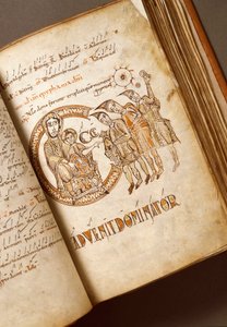 Adoração ao Manuscrito dos Reis Magos da escola bolonhesa. (Ms.123-Foglio 40 r) Roma do século XI, Biblioteca Angélica de Italian School