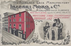 Anúncio para Lazzari Moro & Co rendas, Florença; Itália (cor litho) de Italian School