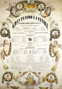 Cartaz do Teatro de La Fenice em Veneza para a temporada 1843 - 1844. de Italian School