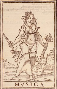 Página "Alegoria da música" do ensaio "Somma di tutte le scienze" de Aurélio Marinati (século XVI) de Italian School