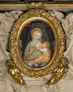 Altar de São Eusébio, Fresco Nossa Senhora da Paz Século XV, Inserido na moldura com Anjos em 1622 de Italian School