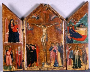 Tríptico de altar com a crucificação e outras cenas, c.1320 (têmpera sobre madeira)